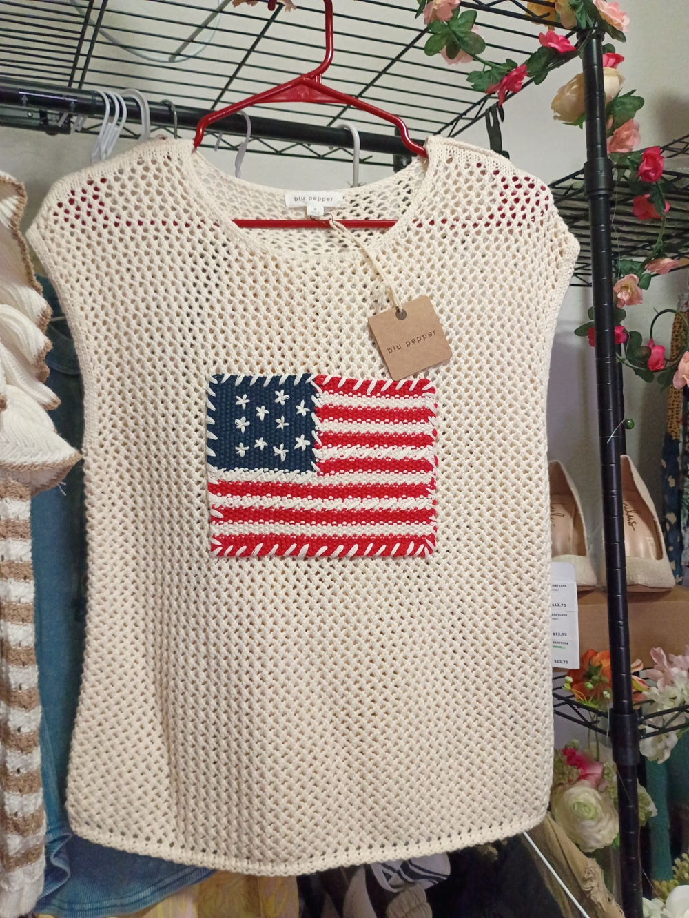 Blu Pepper Cream Knit Tank with Flag Patch